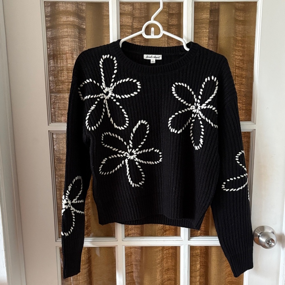 Derek Heart Black Sweater with White Floral Design